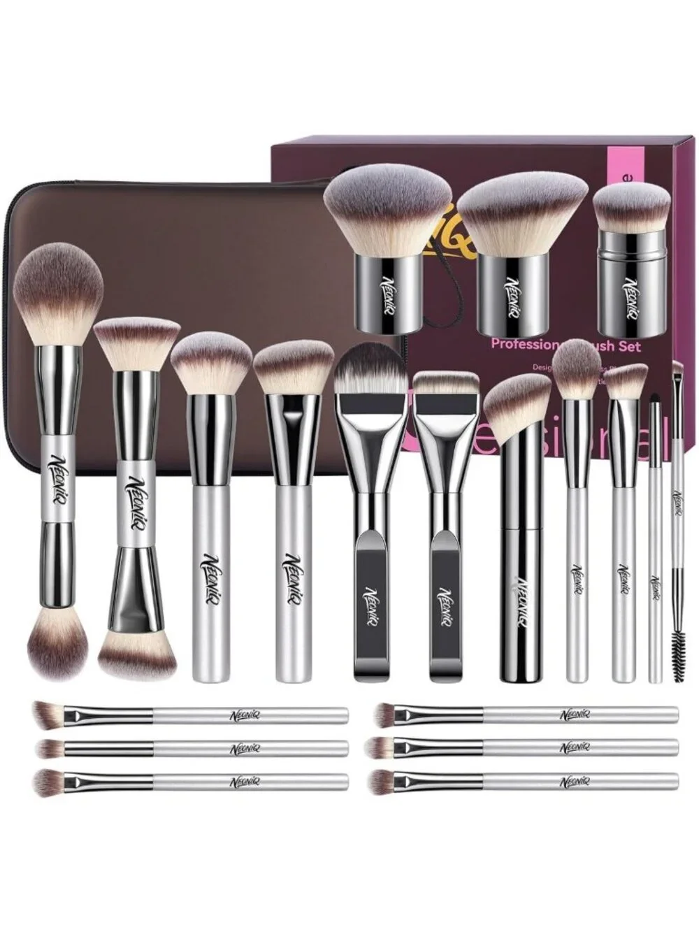 20 Pcs Vegan Makeup Brush Set with Case, Soft Synthetic Brushes for Flawless